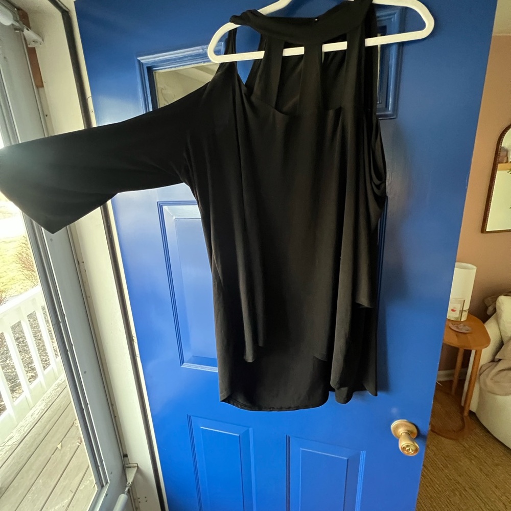 Black Cold-Shoulder Draped Blouse